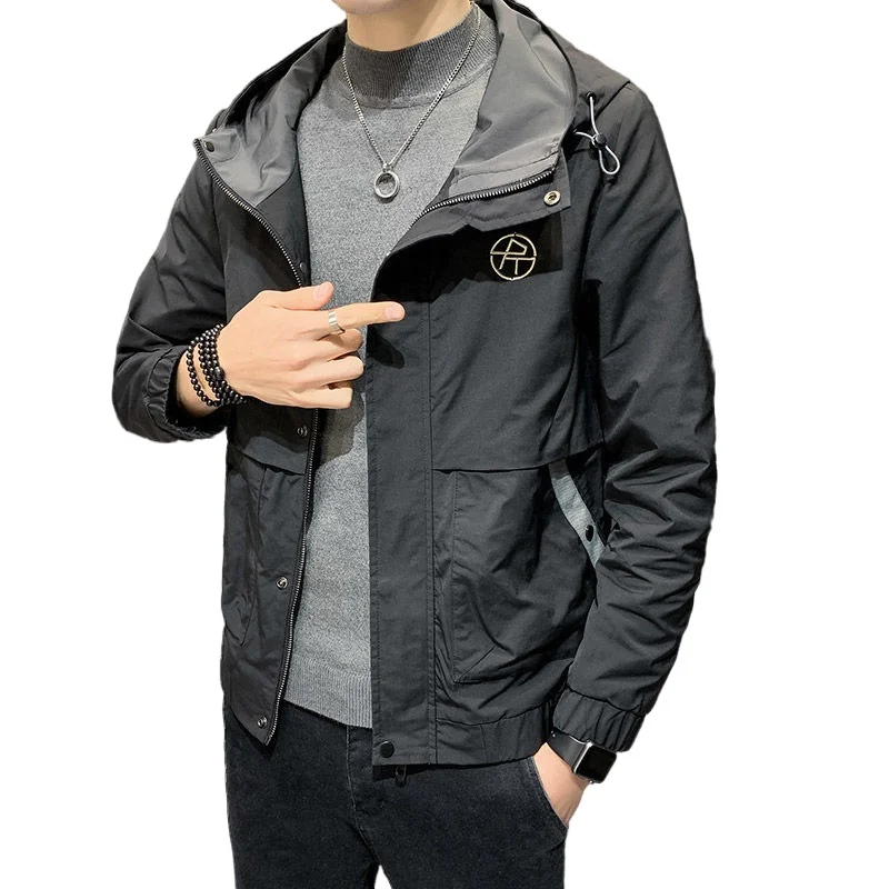 Men's jacket spring and autumn new trend loose and handsome casual hooded top