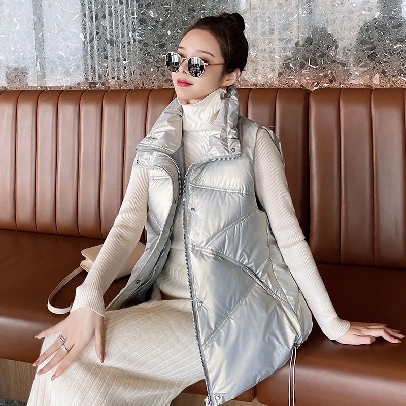

Women's Winter Vest Solid Zipper Pockets Stand Collar Thick Ladies Sleeveless Jacket Casual Loose Waistcoat for Female Fashion