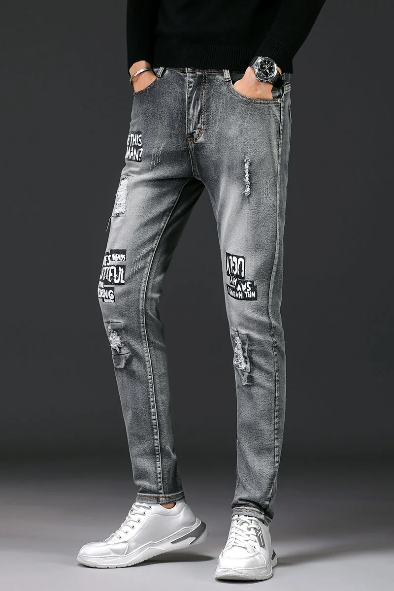 

Classic high-end summer new men's straight-leg ripped jeans business casual stretch pants men's brand pants blue large size27-36