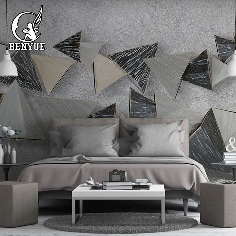 

Benyue modern fabric geometric pattern mural on the back is suitable for living room bedroom wallpaper to accept customization