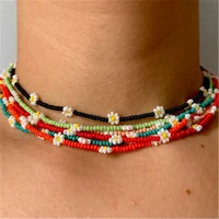boho colorful beads daisy flowers korea choker necklace for women girl clavicle beaded charm necklace handmade beach jewelry new