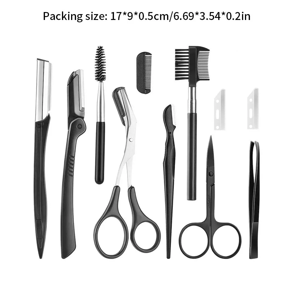 

11in1 Eyebrow Trimmer Eyebrow Razor Kit Eyebrow Scissors Eyebrow Comb Razor For Face Tweezers Eyelash Eyelash Brush Makeup Tools