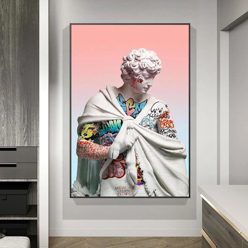 

Vaporwave Sculpture Of David Canvas Art Posters Graffiti Art Of David Canvas Paintings on the Wall Street Art Picture Wall Decor