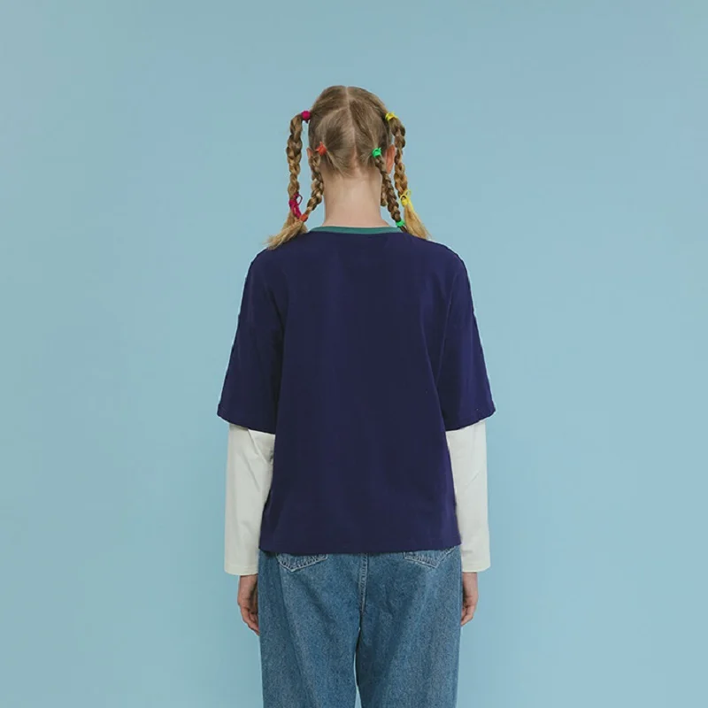 Повседневная Женская хлопковая футболка с длинным рукавом мультяшная цветная