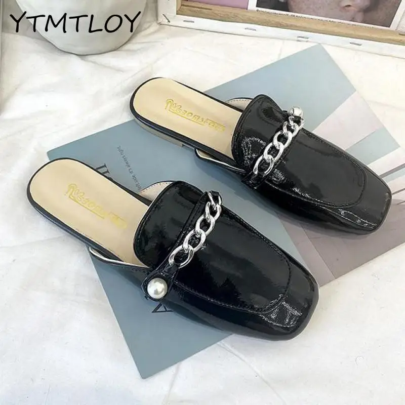 

Luxury Design Slip On Outside Mules Slippers Brand Chain British Shoes Flat Slides Ytmtloy Zapatillas Mujer Casa Sapatos Mulher