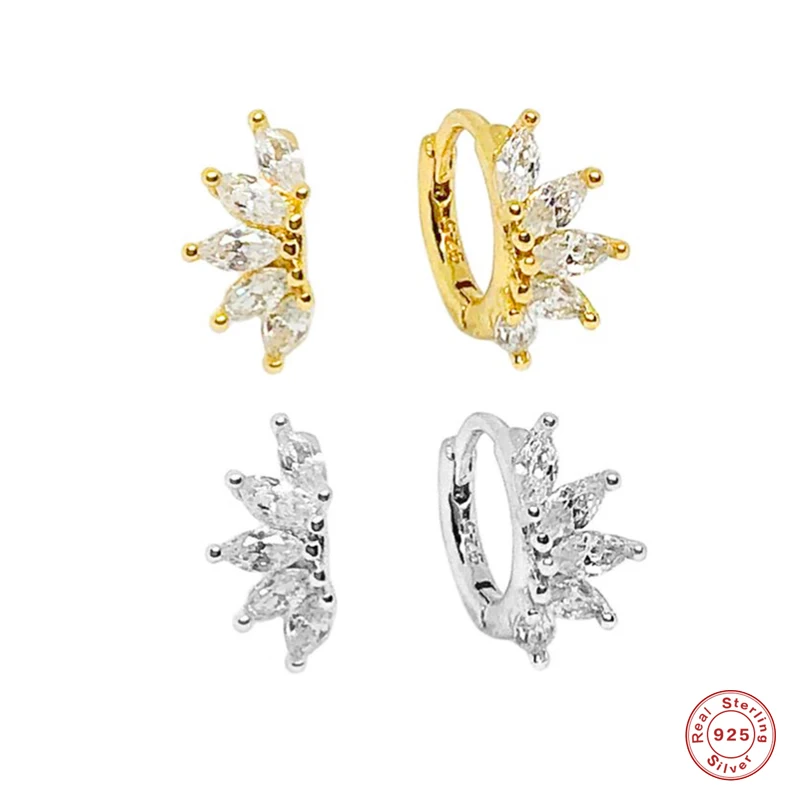 

GS 925 стерлингового серебра, блестящее циркониевое Корона Форма серьги-кольца для женщин подарок для девочек с украшением в виде кристаллов ...