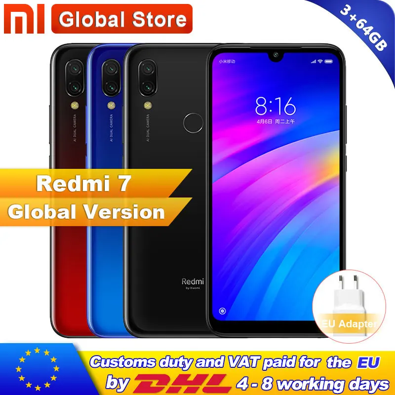 Глобальная версия Xiaomi Redmi7 Redmi 7 3GB 64GB мобильный телефон Восьмиядерный 12MP Snapdragon 632 6