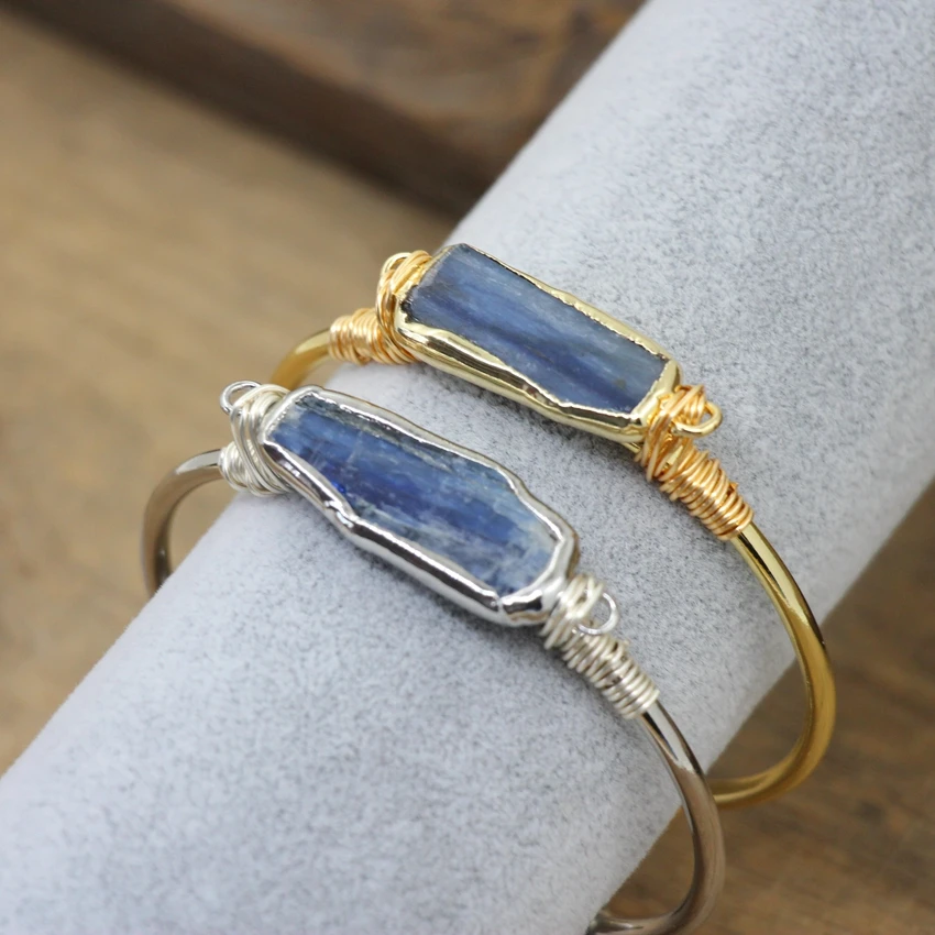 Золотистая/Серебристая латунная проволочная оболочка Натуральный Синий Кианит