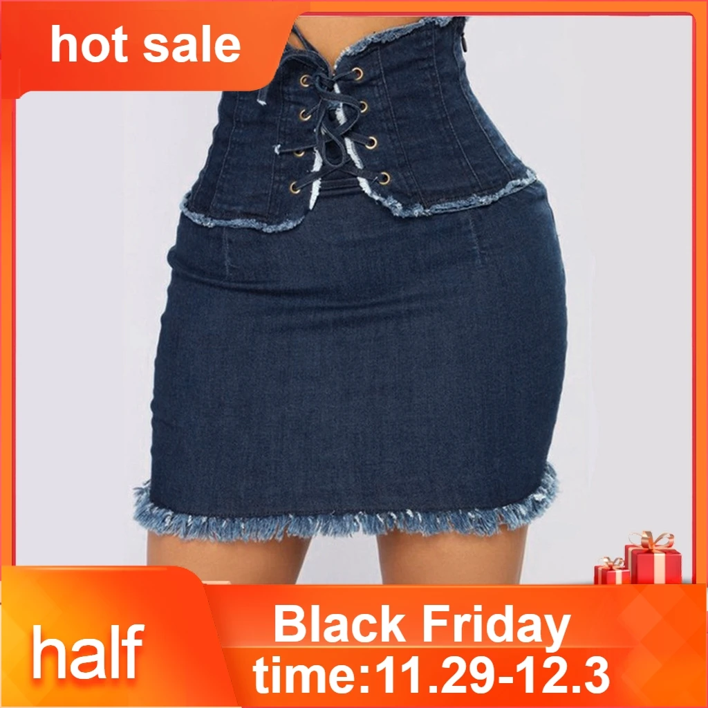 Соблазнительные женские юбки женская модная однотонная Повседневная джинсовая