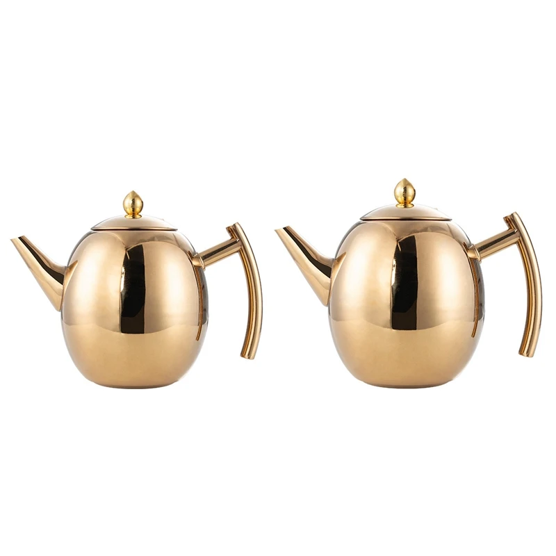 

2 Pcs Stainless Steel Tea Pot Coffee Pot With Filter Hotel Restaurant Cooker Tea Kettle Water Pot Gold 1L & 1.5L