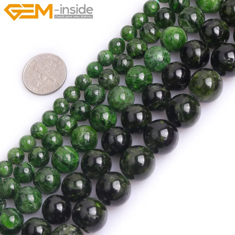Драгоценный камень внутри AAA натуральный круглый гладкий зеленый диопсид бусины