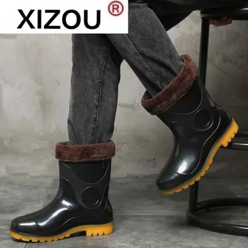 

Men Rain Boots Workplace Kitchen Waterproof Anti-skip Anti-oil anti-slip Labor Shoes Male Car Rainy Washing rubber rain galoshes