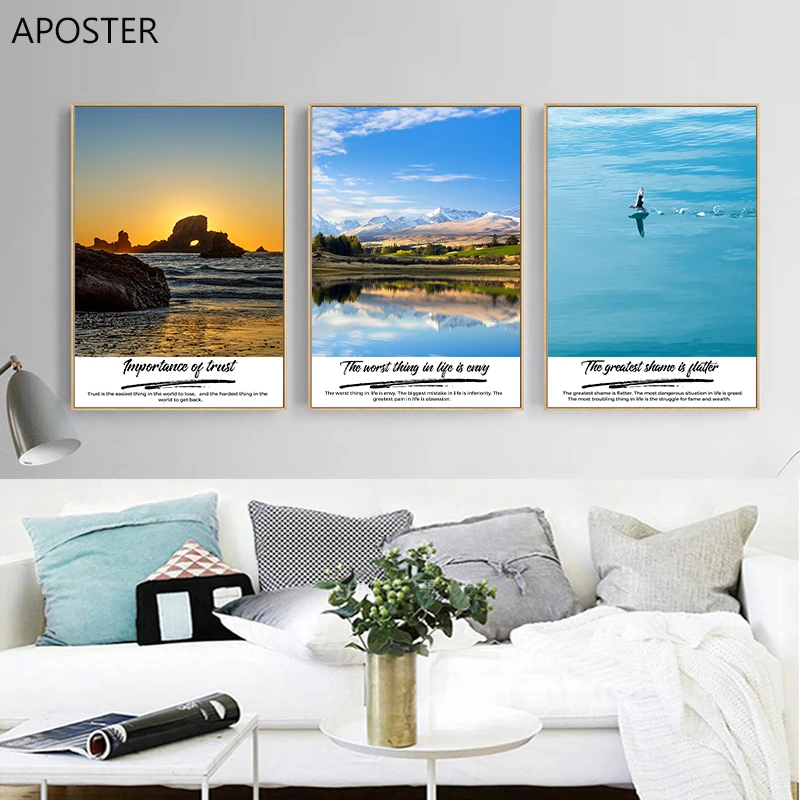 Пейзаж океана холст плакат картина восхода солнца настенные художественные