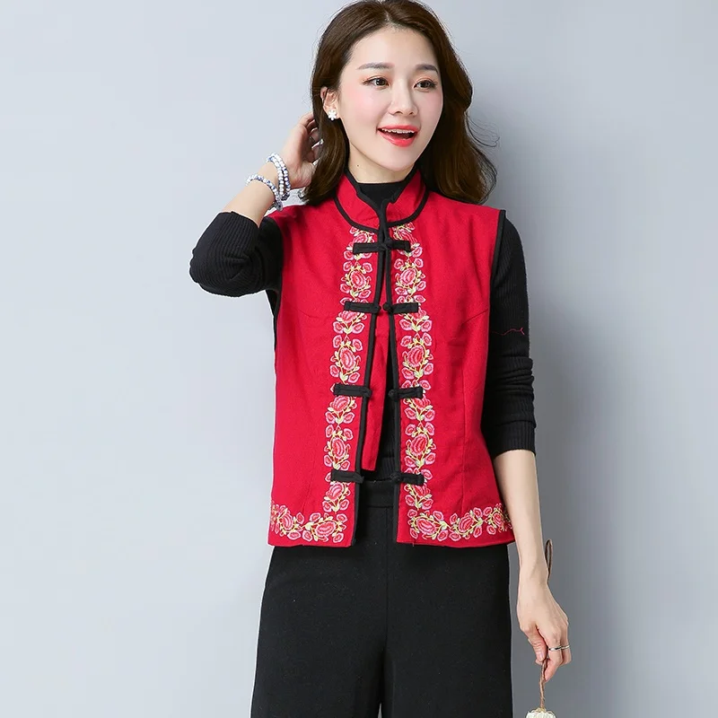 Жилет в этническом стиле повседневный жилет на пуговицах воротник-стойка