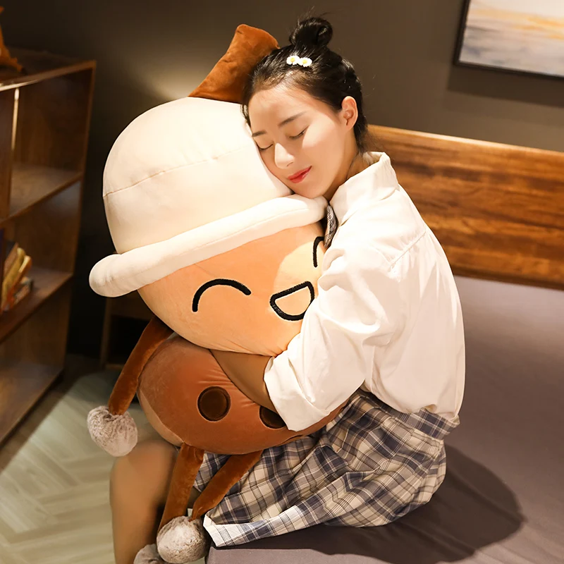 

25-50cm cute cartoon bubble tea cup shaped pillow real-life pearl milk tea plush toys stuffed soft back cushion funny boba food