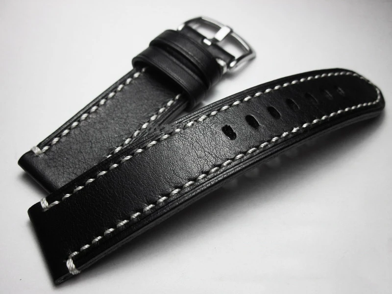 

18 19 20 21 22mm High-end Thick section Genuine Leather Black Watch Belt Handmade cozy Watch Strap Band Cowhide Men's Watchbands