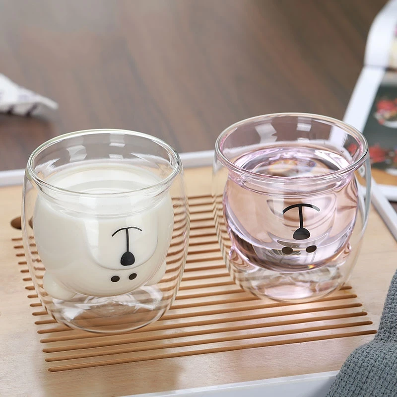 

Cute Bear Shaped Double Wall Glass Mugs Resistant Kungfu Tea Mug Milk Lemon Juice Cup Drinkware Child Lover Coffee Cups Mug Gift