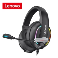 lenovo hu75 wired headset hifi surround sound rgb colorful light music game headphone with microphone for phone pc laptop