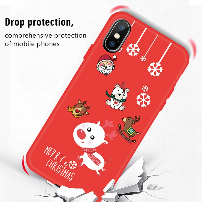 Новогодний чехол для iPhone 11 8 7 6 6S Plus 2019 Рождественский с рисунком оленя снеговика