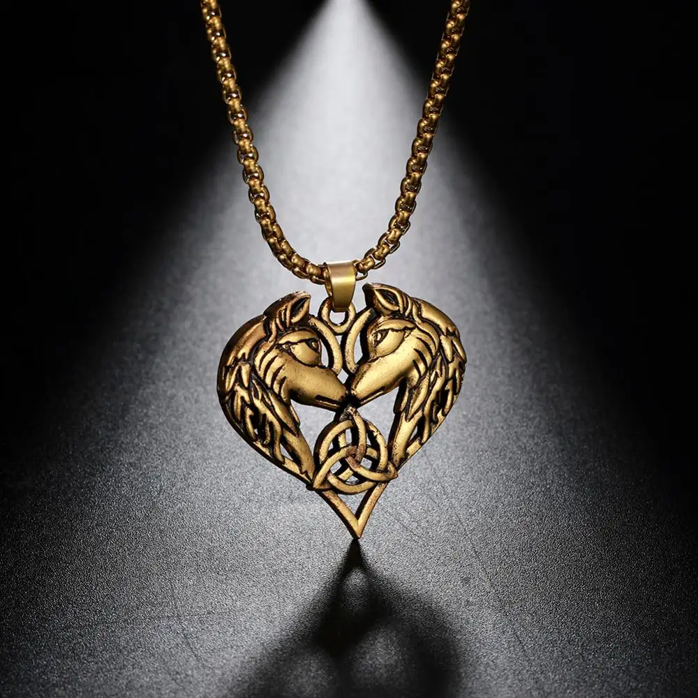 Fishhook Двойной Волчья Голова сердце животное Ирландский Узел викинга Винтаж