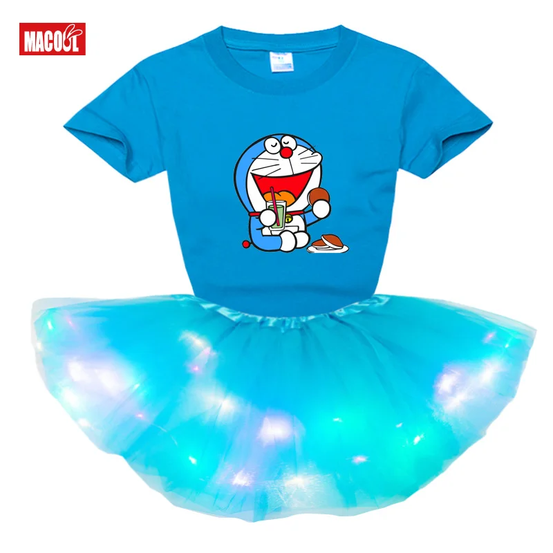 

Summer Baby Girl LED Light Glow Dress Suits Party Girls Tutu Dress Toddler Kids Clothes Baby Birthday Outfits T Shirt+Dress Sets