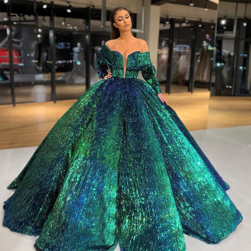Plus Size Dark Green Mermaid Prom Dresses Sheer Neck Long Sleeve 3D Flower Beaded Formal Arabic Aso Ebi Evening Gowns