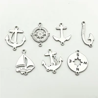 stainless steel 2side pattern mix types vintage saling compass anchor charms rudder connectors jewelry handmade diy jewelry make