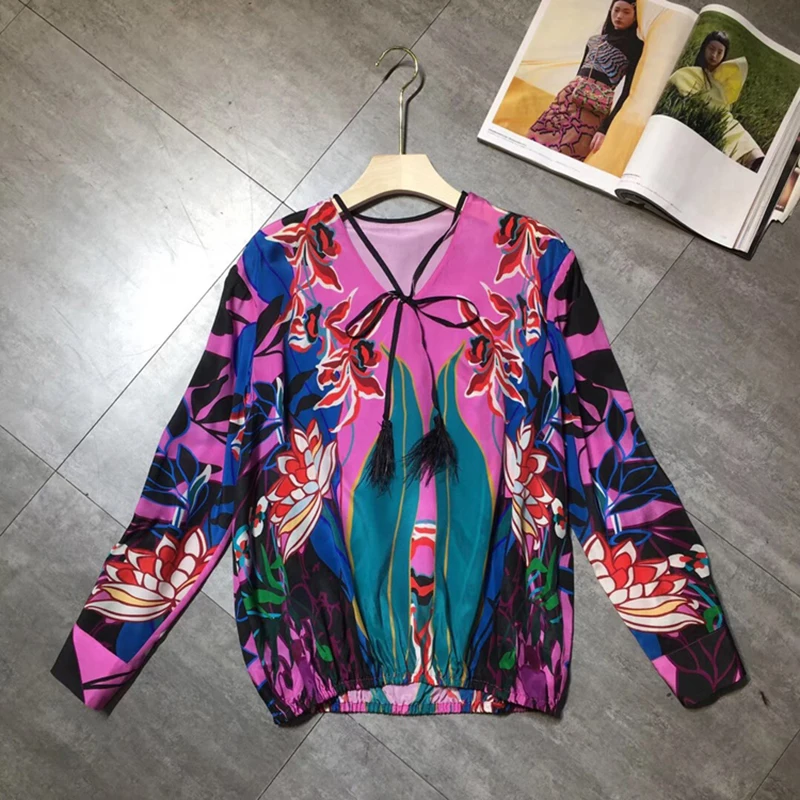 Женский модельный костюм из 2 предметов фиолетовая Свободная блузка с бахромой и