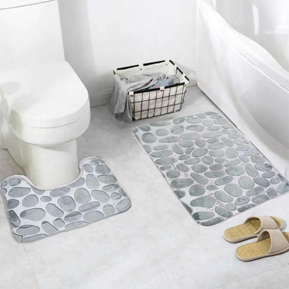 Hot 2 Piece Color Rock Embossed Memory Foam Bathroom Rug Set Bath Mat Non-Slip With Rubber Backing | Дом и сад