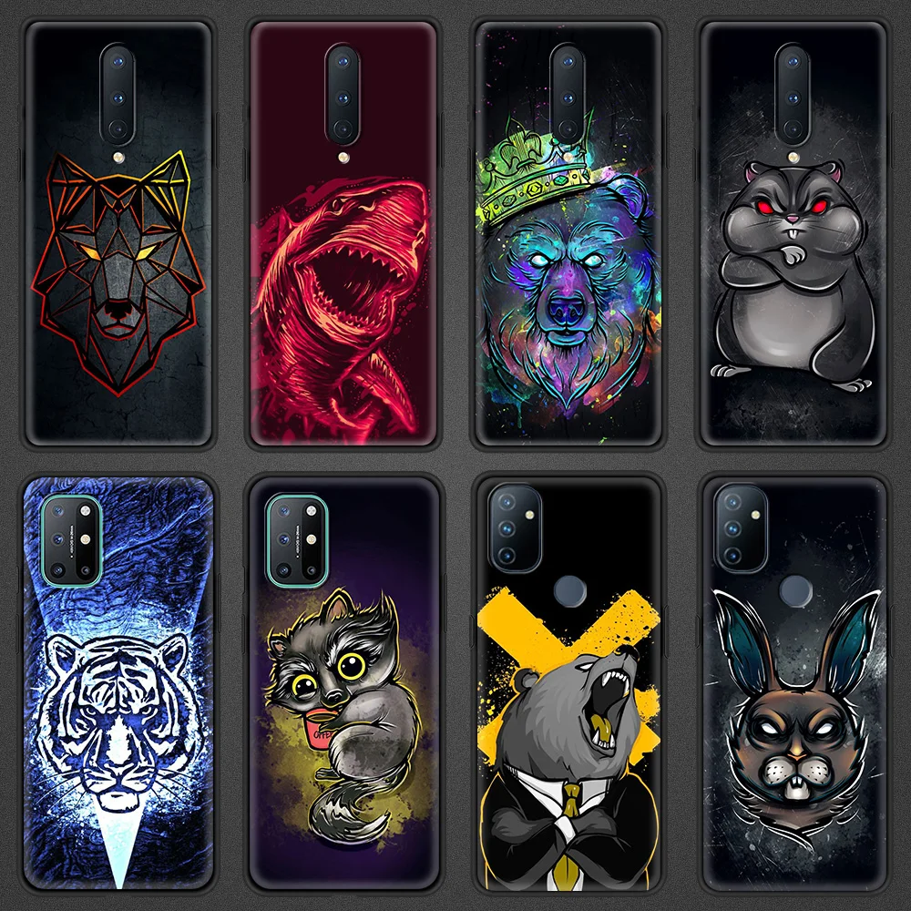 

Animal Lion Wolf Tiger Bear Shark Phone Case For OnePlus 9 8 7 7T Pro 9RT 9R 8T Z OnePlus Nord N100 N200 N10 CE 2 5G Black Cover