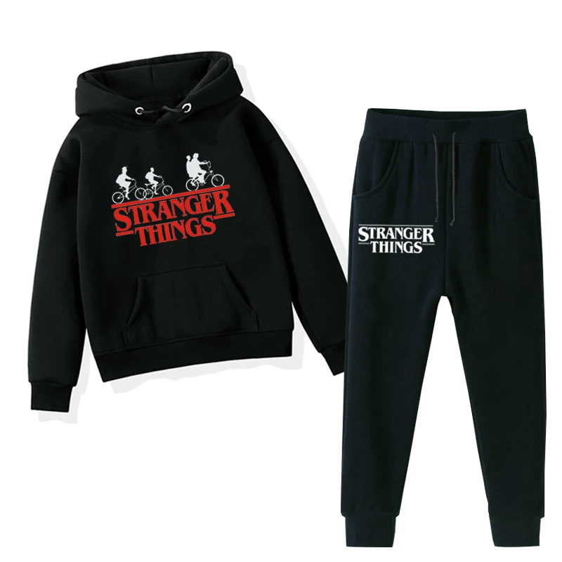 

Stranger Things Child Girl Clothes Set 2021 Autumn Winter Warm Sweatshirts Kids Suit Children Baby Boys Hoodies+Pant 2Pcs Sets