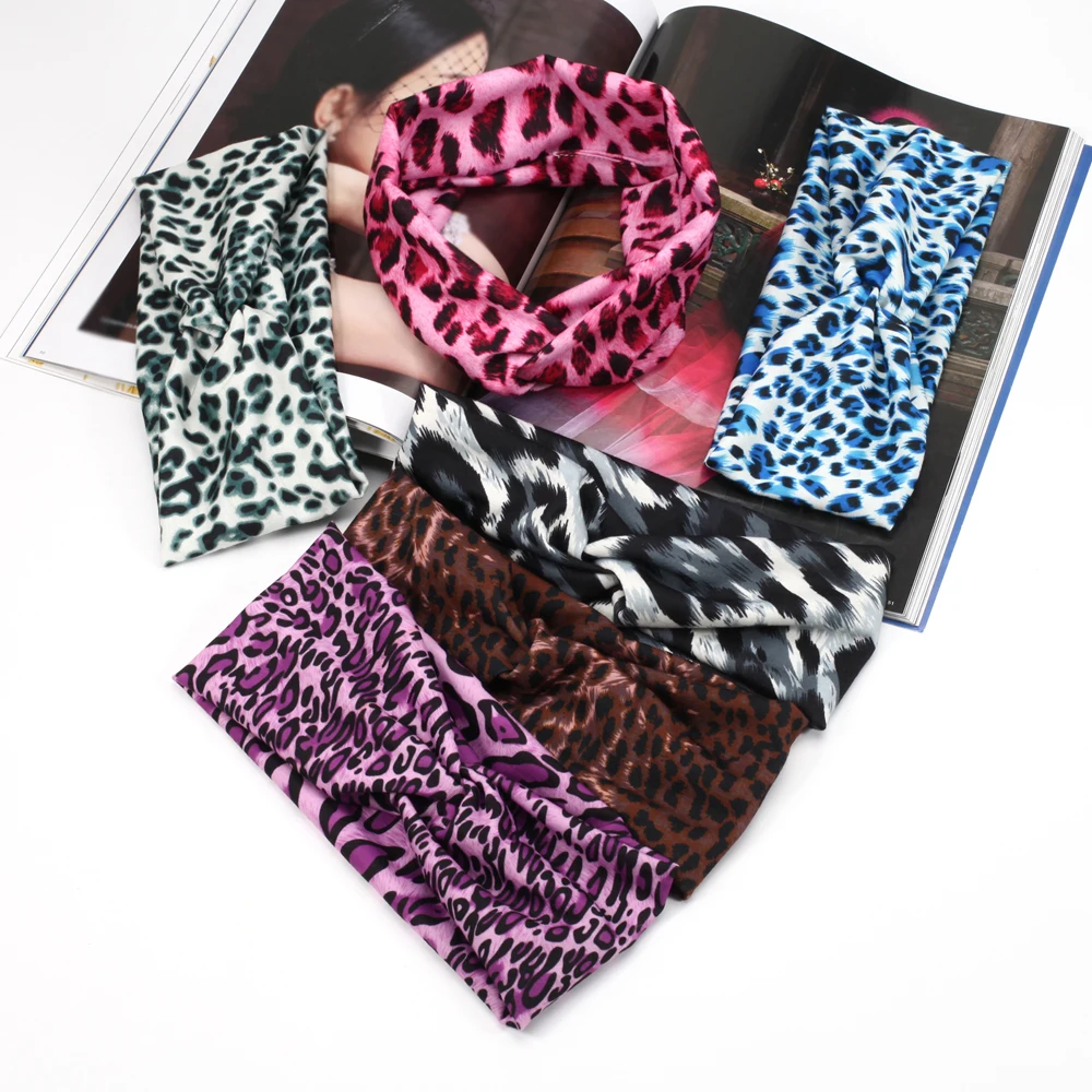 

Fashion Color Leopard Grain Headband For Girl Baby Hair Bands Elastic Knot Headbands Twist Cross Hair Accessories For Women