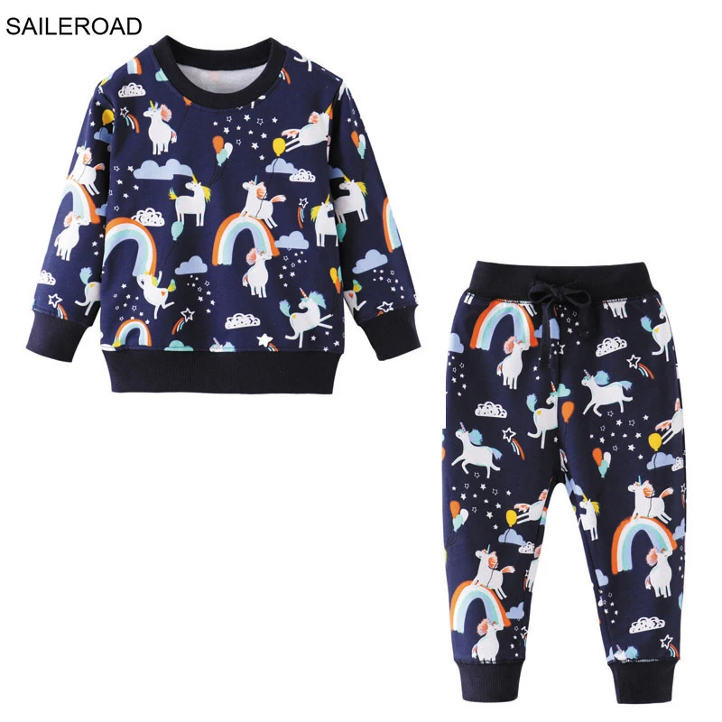 

SAILEROAD Spring Children's Clothes Boy Cartoon Unicorns Sweatershirts+Pants Kids Long Sleeves Clothing Set Teens Tracksuit