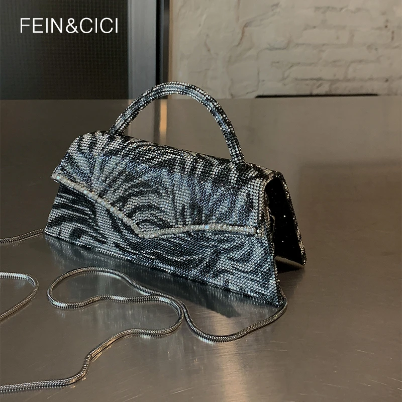 

Женская дизайнерская сумка-тоут с искусственными кристаллами и стразами, сумка-мессенджер через плечо с узором зебры для вечеринки