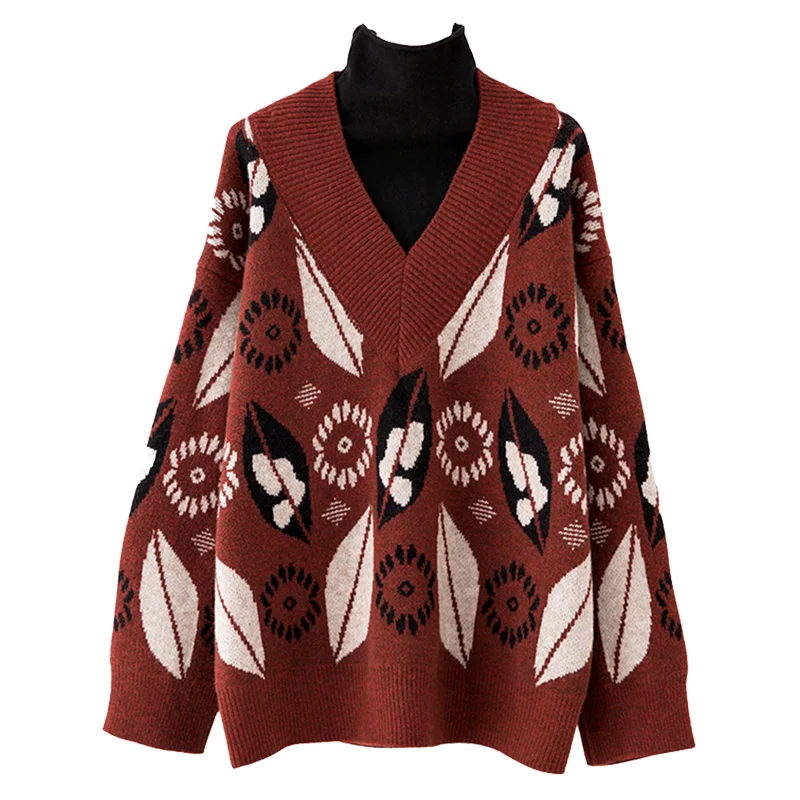 2021 осенний женский свитер с высоким воротом повседневный Свободный вязаный