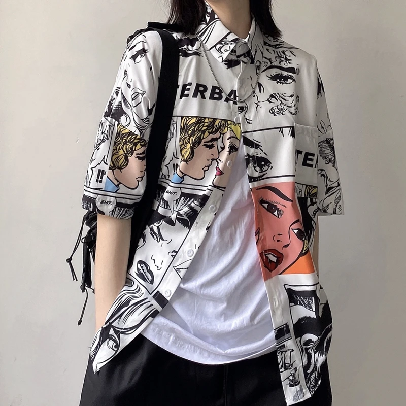 

Cheap wholesale new arrival 2021 men clothing Hot selling retro shirt casual graphic shirts personality harajuku Tops Ay1544
