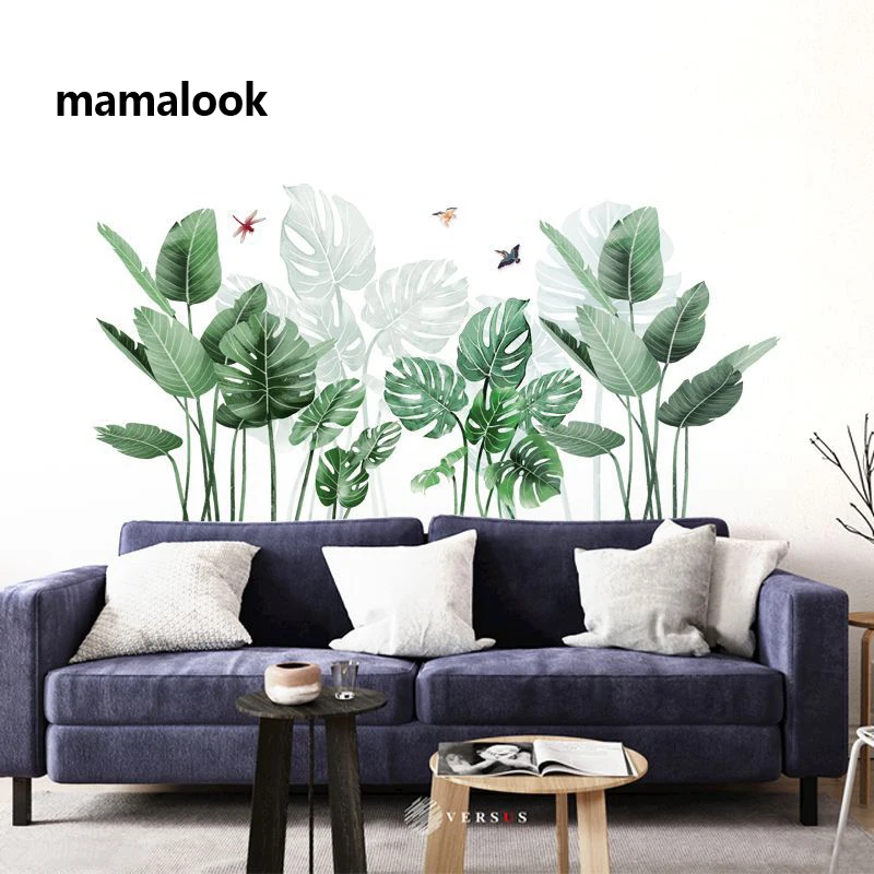 

3D Fresh Green Grass Skirting Board Stickers PVC Wall Skirting Kids Room Bathroom Kitchen Mural Wall Decor Palm Leaves