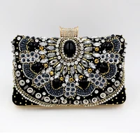 ladies fashion rhinestone handbags for party girls chain handle beaded clutches purses black soft one shoulder bags for wedding