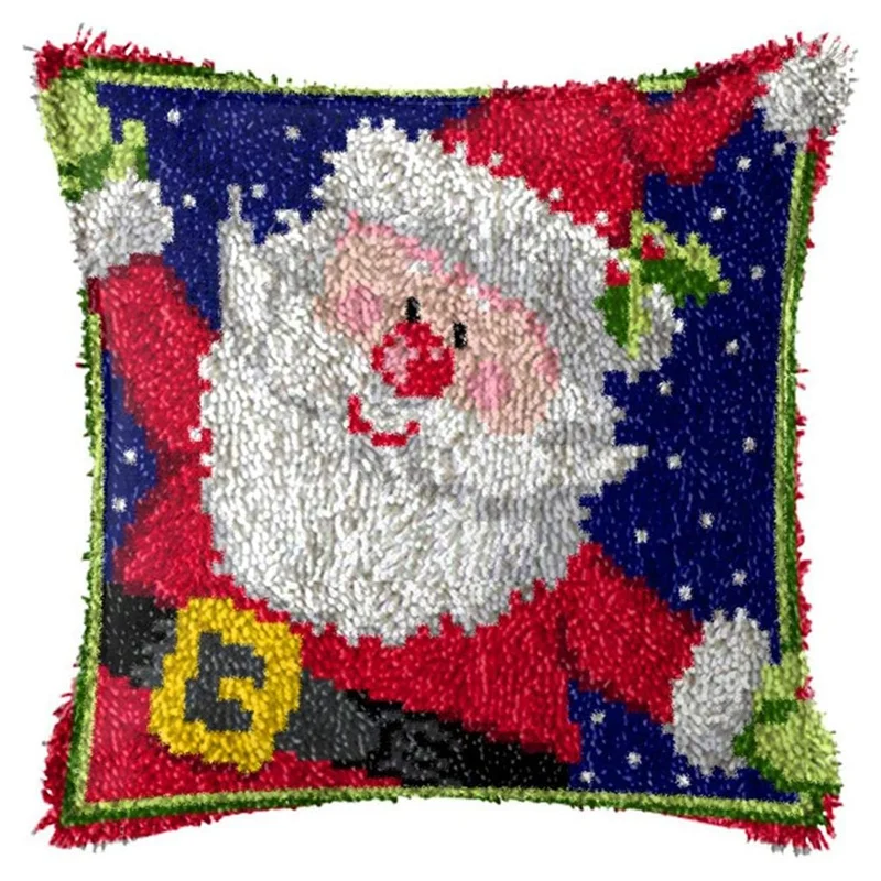 

Latch Hook Pillow Kit For Adults DIY Throw Pillow Cover Crochet Needlework Printed Canvas Santa Pattern Christmas Decor