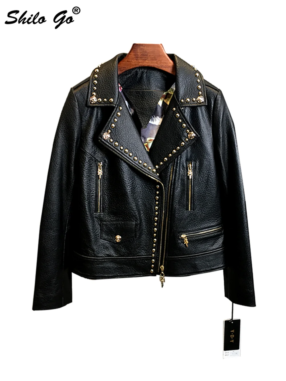 Куртка из натуральной кожи байкерская куртка с заклепками зазубренная горловина