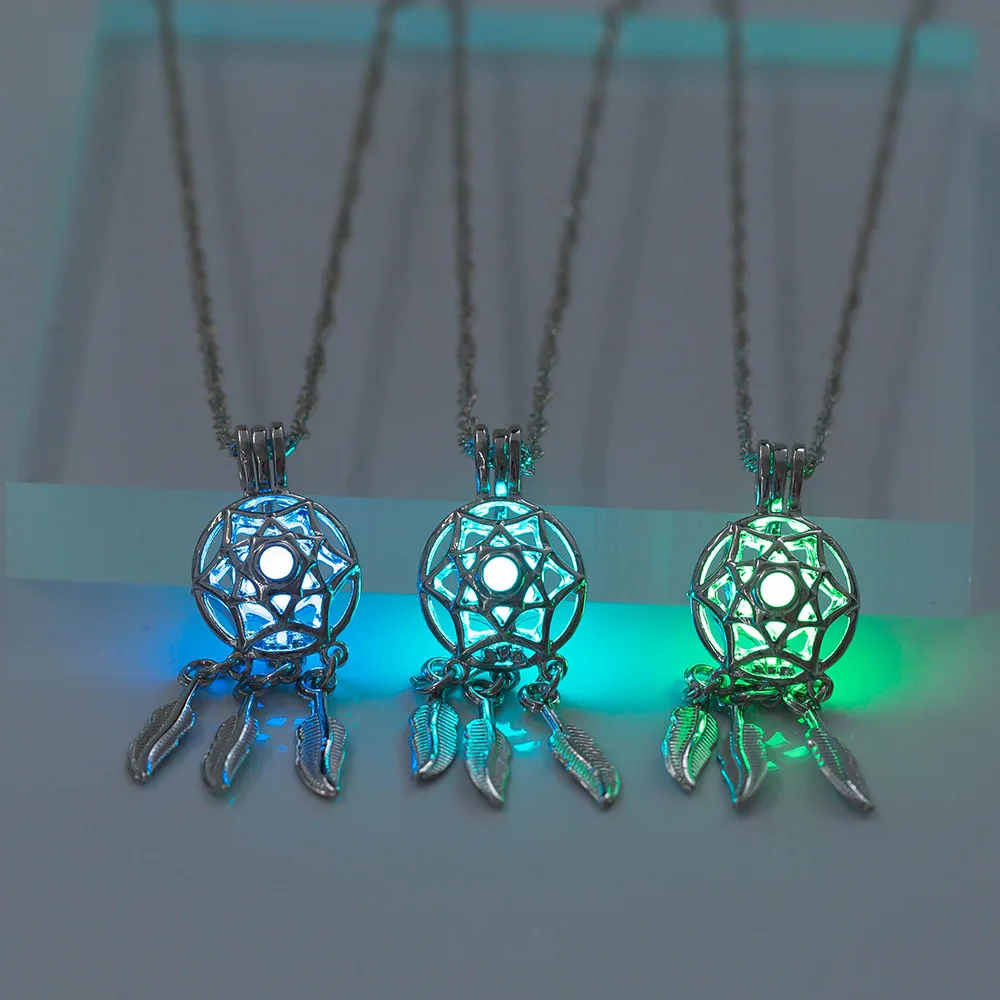 Hollow Dreamcatcher Luminescent Necklaces For Women Glow in The Dark Dream Catcher Pendant Statement Choker Fashion Jewelry images - 6