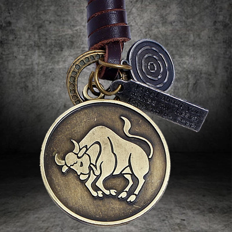 Креативный винтажный брелок для ключей с 12 знаками Зодиака крупного рогатого