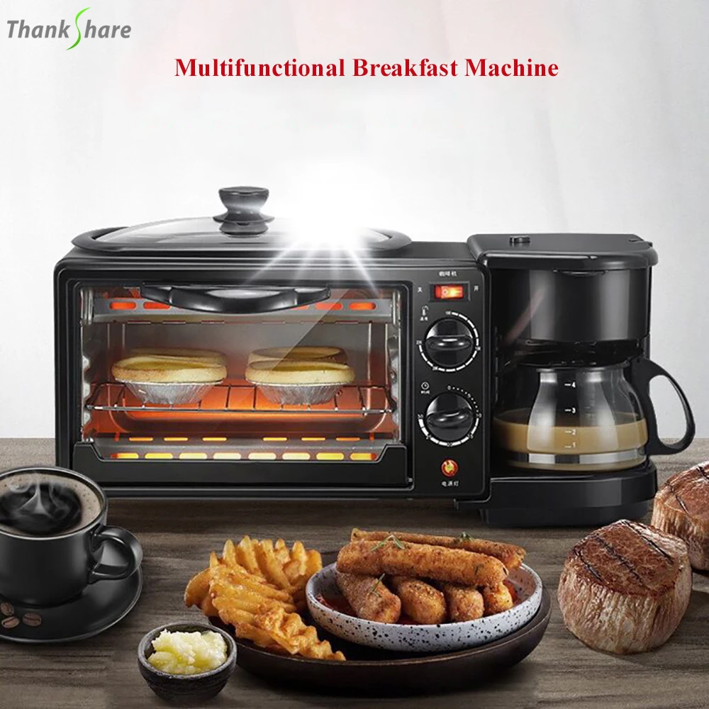 

Electric Oven 3 In 1 Breakfast Making Machine Multifunction Drip Coffee Maker Household Bread Pizza Frying Pan Toaster Sonifer