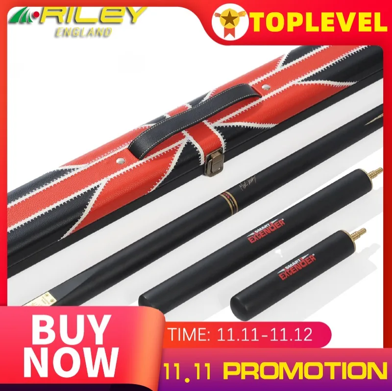 High-end RILEY Snooker Kit Handmade 3/4 Piece Snooker Cue with RILEY Case with 2 Professional Extensions 9.5mm Tip Billiard Cue