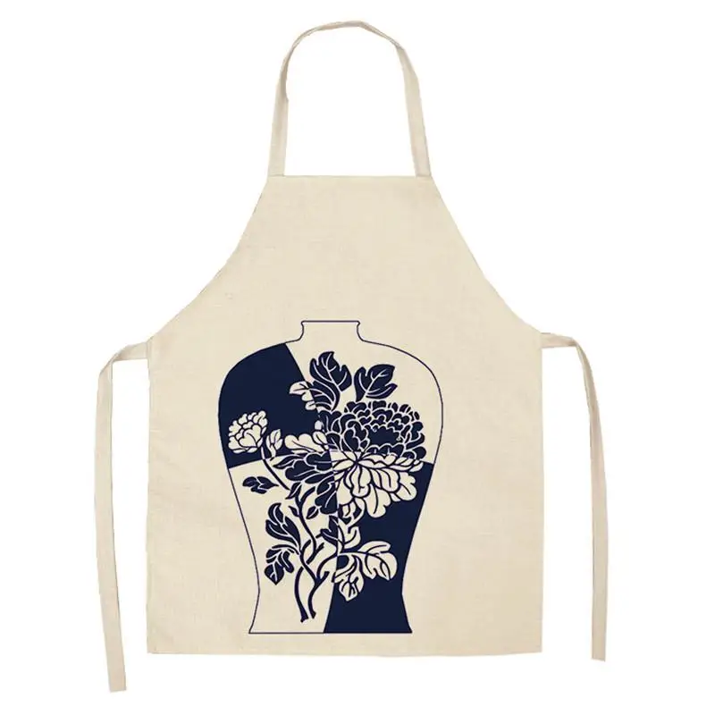 

1 Pcs Blue and White porcelain Deer Pattern Kitchen Aprons Cotton Linen Unisex Party Cooking Bibs Cleaning Tools WQ83