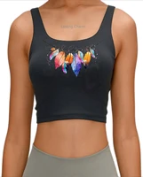 colorful feather print crop top womens sport top