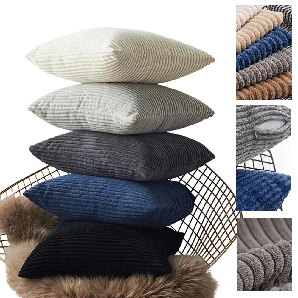 Синее Полосатое бархатное покрытие для подушки однотонный желтый розовый