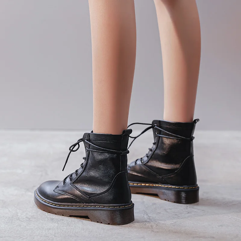 

Женские мотоциклетные ботинки на шнуровке, ботинки большого размера с восемью отверстиями, осень 2020