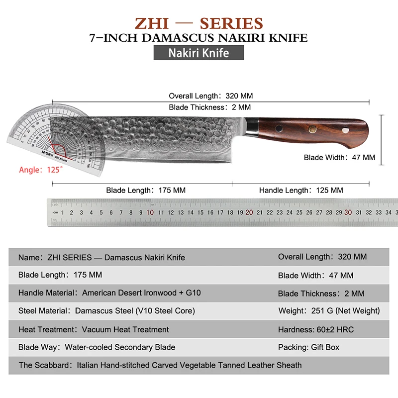 FZIZUO 6.9&quotFull Tang VG10 Damascus Steel Nakiri Knife Professional Kitchen Knives Cooking Desert Ironwood Wooden Handle | Дом и сад
