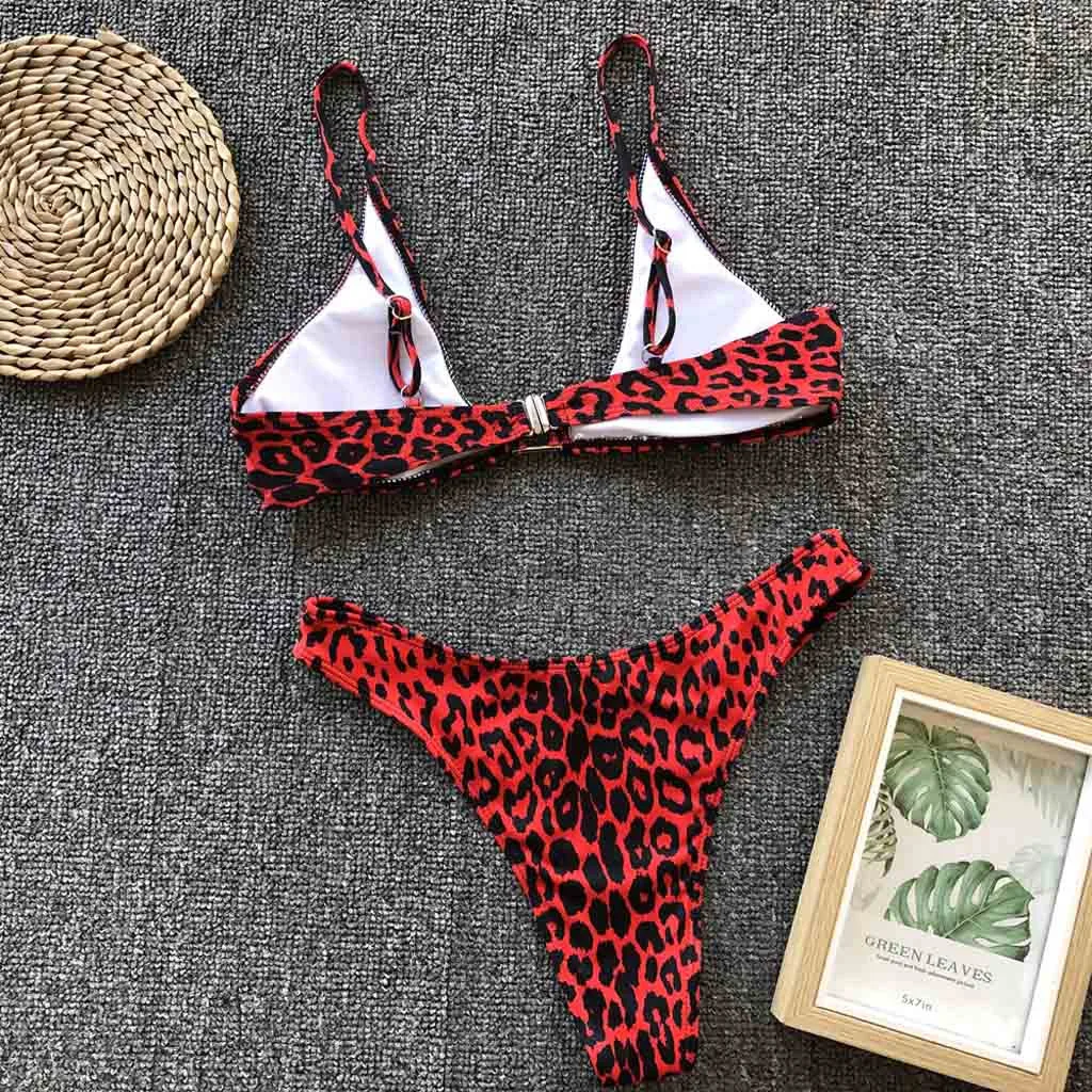 

Women Leopard Print Bikini Swimwear Push-Up Padded Bathing Suit Two Piece Swimsuit Beachwear Set High Leg Cut Female Biquini